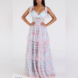 Windsor Catrina Corset A-Line Floral Mesh Formal Dress